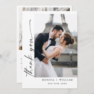 Elegant Minimalist Handwriting Wedding 2 Photo Thank You Card