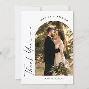 Elegant Minimalist Handwriting Wedding 2 Photo Thank You Card