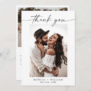 Elegant Minimalist Handwriting Wedding 2 Photo Thank You Card