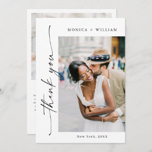Elegant Minimalist Handwriting Wedding 2 Photo Thank You Card