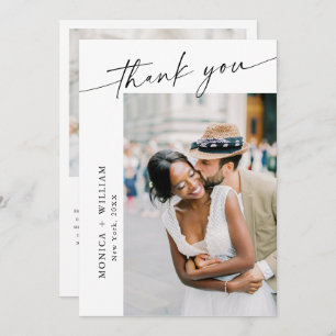 Elegant Minimalist Handwriting Wedding 2 Photo Thank You Card
