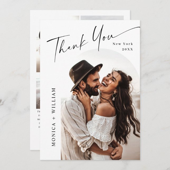 Elegant Minimalist Handwriting Wedding 5 Photo Thank You Card (Front/Back)