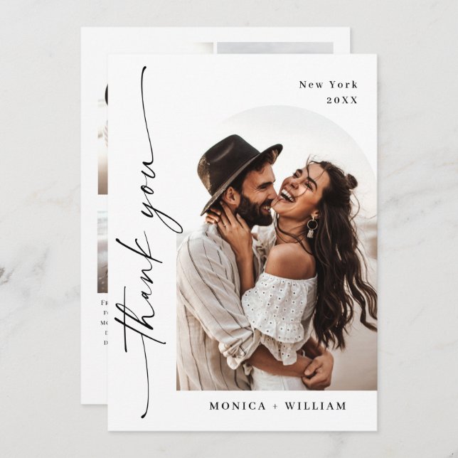 Elegant Minimalist Handwriting Wedding 5 Photo Thank You Card (Front/Back)