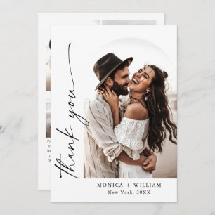 Elegant Minimalist Handwriting Wedding 5 Photo Thank You Card