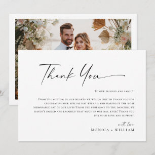 Elegant Minimalist Handwriting Wedding One Photo Thank You Card