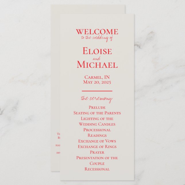 Elegant Minimalist Handwritten Wedding Program (Front/Back)