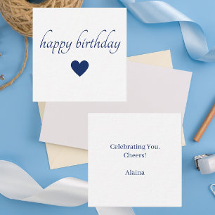 Elegant Minimalist Happy Birthday Blue & White Card
