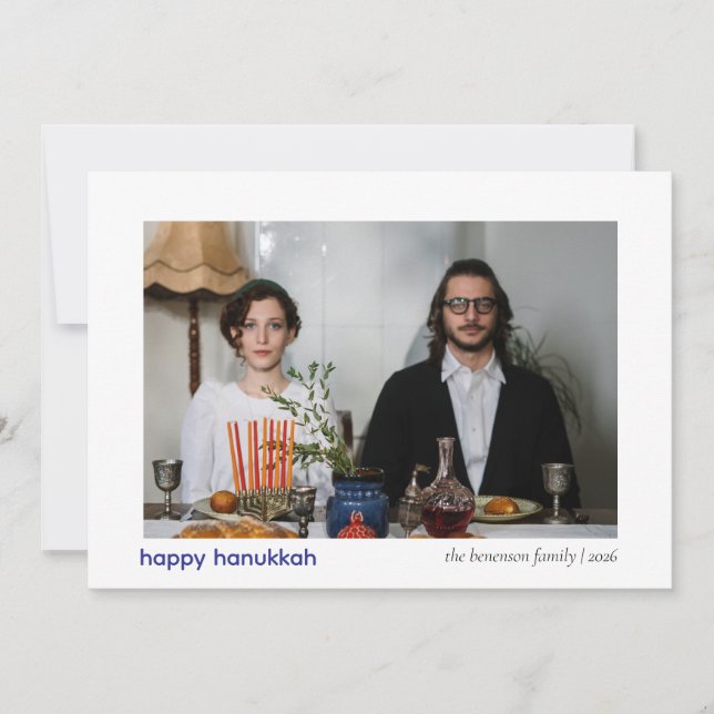 Elegant Minimalist Happy Hanukkah Family 1 Photo Holiday Card (Front)