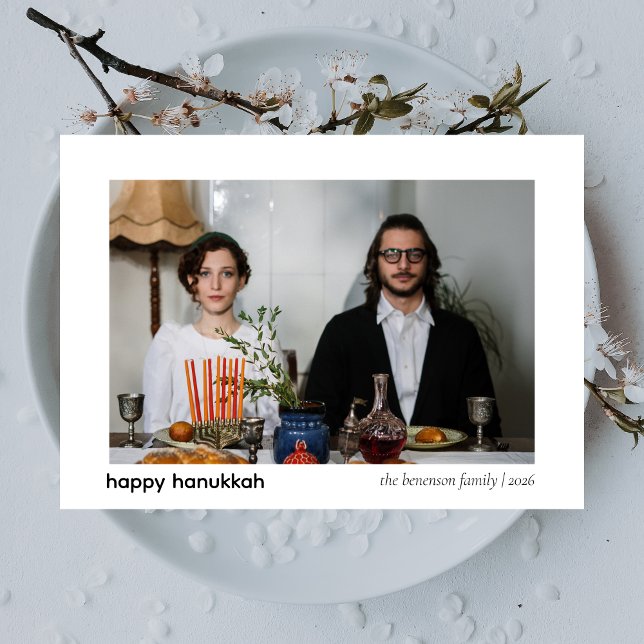 Elegant Minimalist Happy Hanukkah Family 1 Photo Holiday Card (Creator Uploaded)