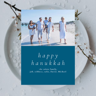 Elegant Minimalist Happy Hanukkah Family 1 Photo Holiday Card