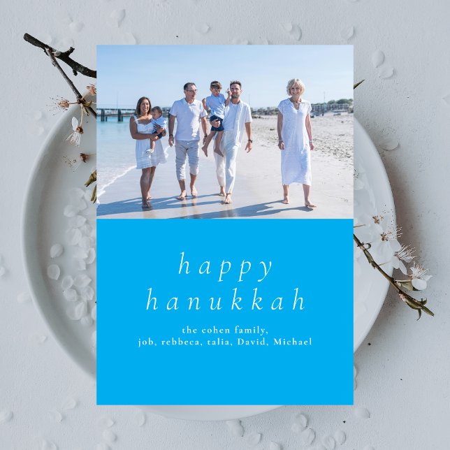 Elegant Minimalist Happy Hanukkah Family 1 Photo Holiday Card (Creator Uploaded)