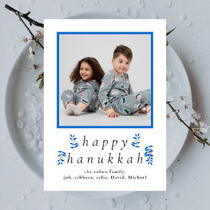 Elegant Minimalist Happy Hanukkah Family 1 Photo Holiday Card