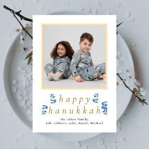 Elegant Minimalist Happy Hanukkah Family 1 Photo Holiday Card