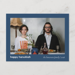 Elegant Minimalist Happy Hanukkah Family 1 Photo Holiday Postcard