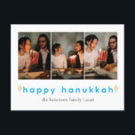 Elegant Minimalist Happy Hanukkah Family 3 Photo Holiday Postcard<br><div class="desc">Elegant Minimalist Happy Hanukkah Family 3 Photo</div>