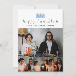 Elegant Minimalist Happy Hanukkah Family 4 Photo H Holiday Card