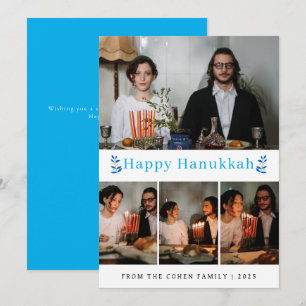 Elegant Minimalist Happy Hanukkah Family 4 Photo Holiday Card