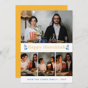 Elegant Minimalist Happy Hanukkah Family 4 Photo Holiday Card