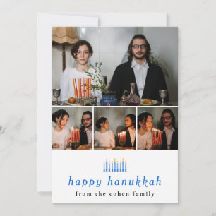 Elegant Minimalist Happy Hanukkah Family 4 Photo Holiday Card