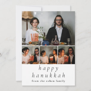 Elegant Minimalist Happy Hanukkah Family 4 Photo Holiday Card