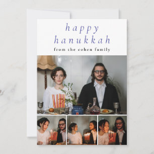 Elegant Minimalist Happy Hanukkah Family 4 Photo Holiday Card