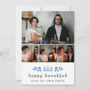 Elegant Minimalist Happy Hanukkah Family 4 Photo Holiday Card