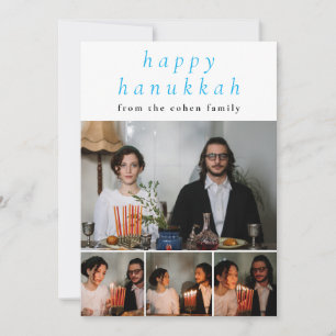 Elegant Minimalist Happy Hanukkah Family 4 Photo Holiday Card