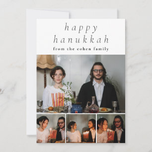 Elegant Minimalist Happy Hanukkah Family 4 Photo Holiday Card