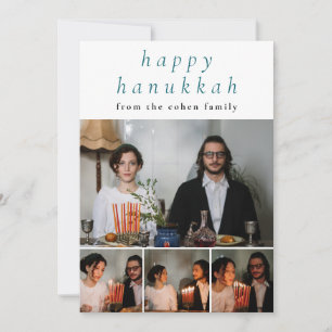 Elegant Minimalist Happy Hanukkah Family 4 Photo Holiday Card
