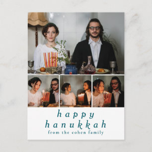 Elegant Minimalist Happy Hanukkah Family 4 Photo Holiday Postcard