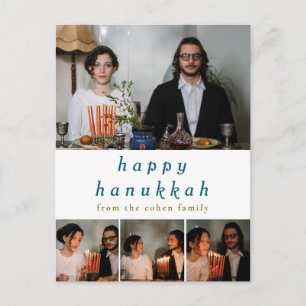 Elegant Minimalist Happy Hanukkah Family 4 Photo Holiday Postcard