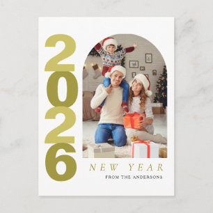 Elegant Minimalist Happy New Year Family Photo Holiday Postcard