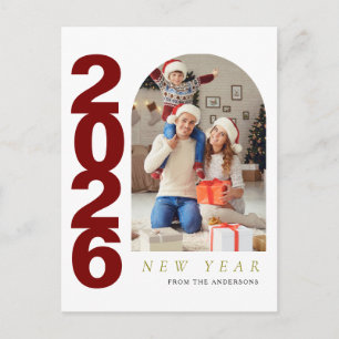 Elegant Minimalist Happy New Year Family Photo Holiday Postcard