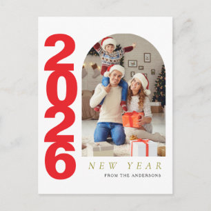 Elegant Minimalist Happy New Year Family Photo Holiday Postcard
