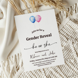 Elegant Minimalist He or She Balloon Gender Reveal Invitation