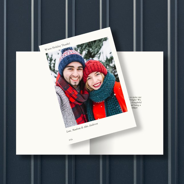 Elegant Minimalist Holiday Photo Thank You Card (Creator Uploaded)