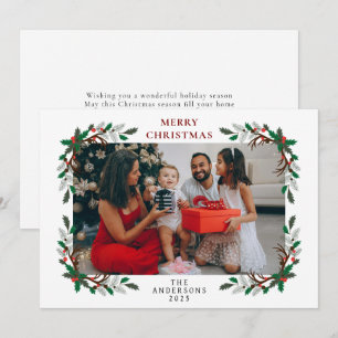 Elegant Minimalist Holly Berry Christmas Family Holiday Card