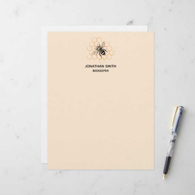 Elegant & Minimalist Honey Beekeeper Custom Letterhead (Front/Back In Situ)