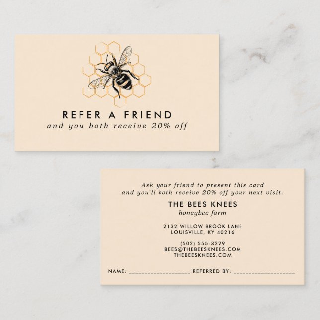 Elegant & Minimalist Honey Beekeeper Referral Card (Front/Back)