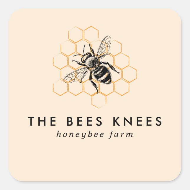 Elegant & Minimalist Honey Beekeeper Square Sticker (Front)