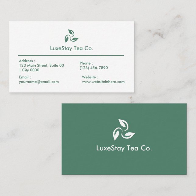 Elegant Minimalist Hotel Tea Theme Clean Business Card (Front/Back)