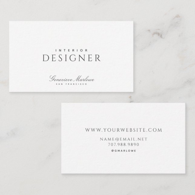 Elegant Minimalist Interior Designer Business Card (Front/Back)