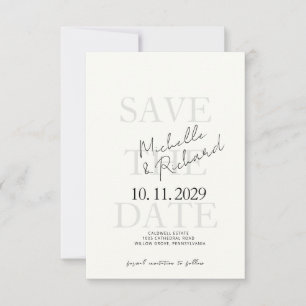 Elegant Minimalist Ivory Bold Script Save the Date