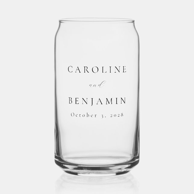 Elegant Minimalist Ivory Cream Calligraphy Wedding Can Glass (Front)