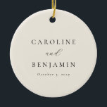 Elegant Minimalist Ivory Cream Calligraphy Wedding Ceramic Tree Decoration<br><div class="desc">Custom Elegant Minimalist Ivory Cream Calligraphy Wedding Ceramic Ornament</div>