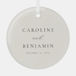 Elegant Minimalist Ivory Cream Calligraphy Wedding Glass Tree Decoration