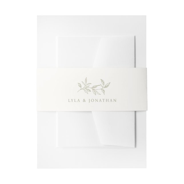 Elegant Minimalist Ivory & Olive Wedding Invitation Belly Band (Front Example)