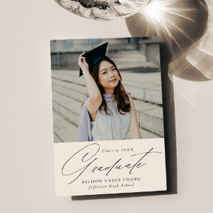 Elegant Minimalist Ivory Photo Graduation Announcement