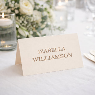 Elegant Minimalist Ivory Taupe Wedding Place Card