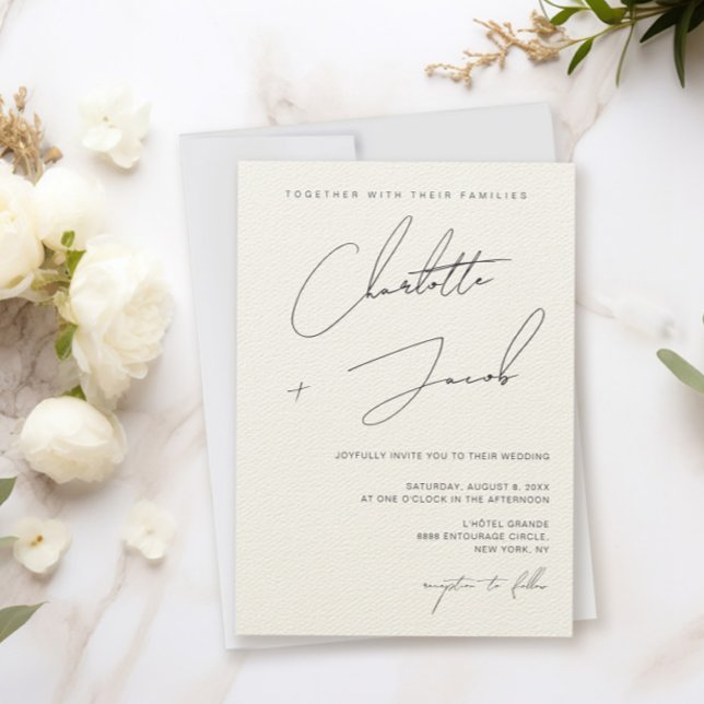 Elegant Minimalist Ivory Wedding  Invitation (Elegant Chic Minimalist Handlettering script names Ivory wedding invitation)